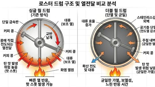 커피 로스팅 드럼의 공학적 분석: 구조와 재질에 따른 열역학적 특성 비교